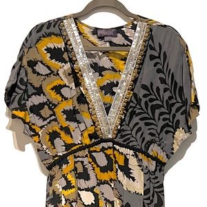 Hale Bob silk patterned embellished empire waist maxi dress